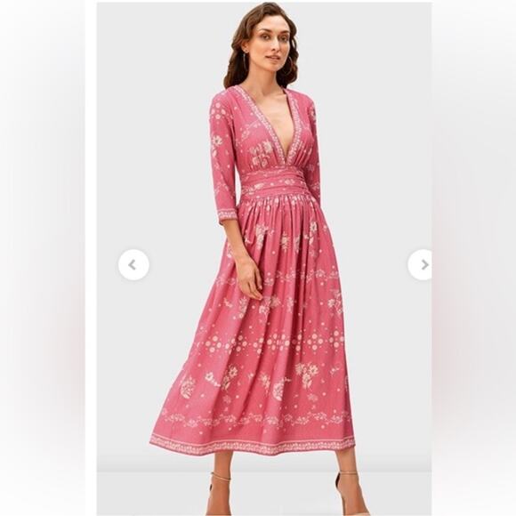 Eshakti Pink Vintage Floral Print Crepe Pleated Empire Dress Size Large or 14 - Picture 2 of 15